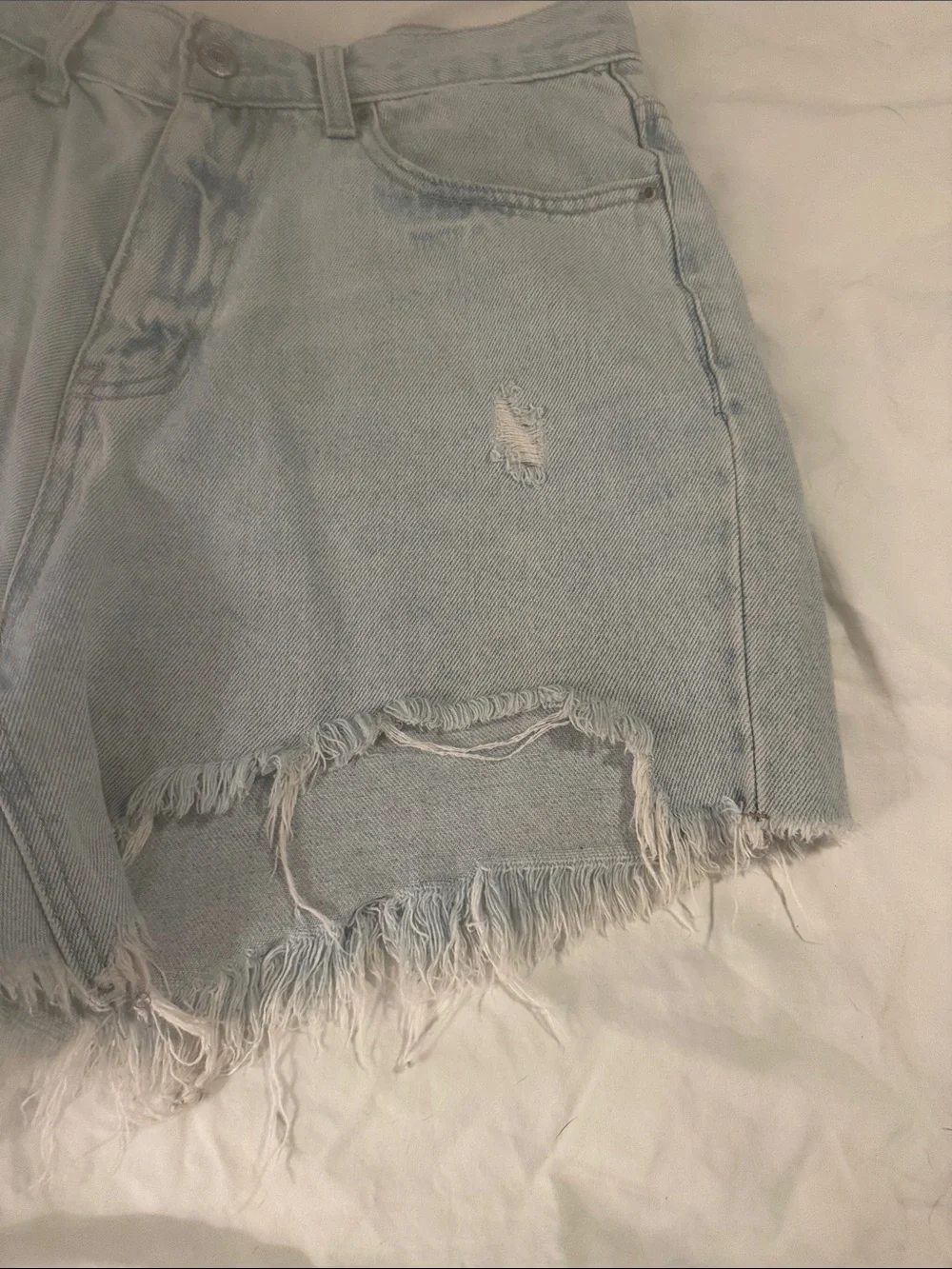 Forever 21 Light Wash Distressed High-Rise Denim Shorts